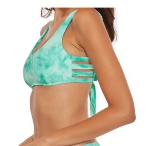 BECCA NWT L GREEN WHITE  Tie-Dye CUT OUT SIDES SEXY Bikini Top
